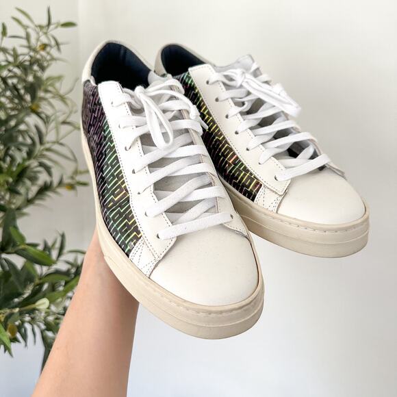NEW P448 Jack Monogram Holographic Lace Up Low Top Leather Sneakers White 38 - Picture 6 of 9